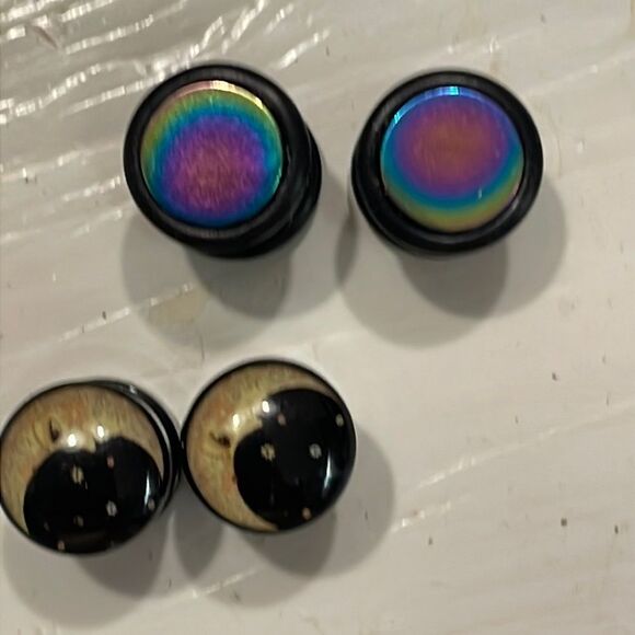 2-pairs of Acrylic Flesh Ear Tunnel Plug Screw Flare Goth Punk Biker Stretch - Picture 1 of 13